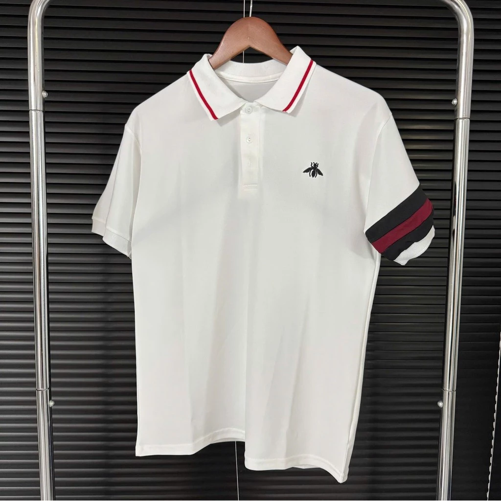 Áo Polo Họa Tiết Thêu Con Ong , Cổ Dệt Phối Tay Sọc ,Chất Vải Gai Thoáng Mát Menswear Hàng QC hottrend
