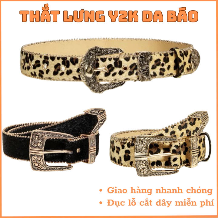 Thắt lưng nam nữ  Y2K da báo họa tiết - viền đính hạt, Belt phong cách Botanical basic OLL374