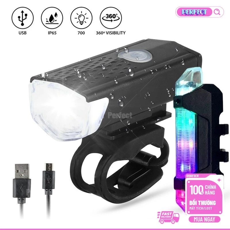 🚀 2-3 ngày nữa Đèn pin xe đạp siêu sáng chống nước bán chạy,Đèn LED tín hiệu gắn đầu và đuôi xe đạp