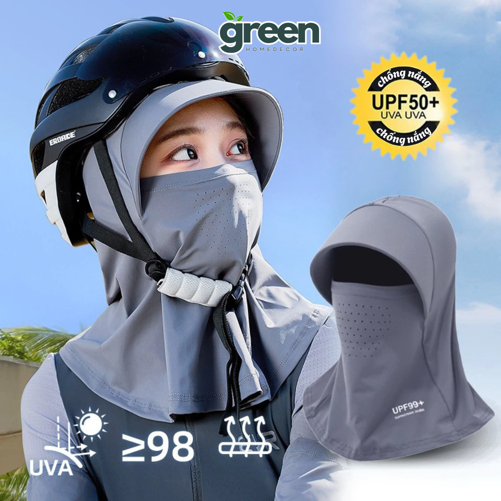 Mũ Chống Nắng Trùm Đầu Tích Hợp Khẩu Trang Che Cổ Vải Lụa Băng Thoáng Khí Chống Tia UV Xuân Hè 2025