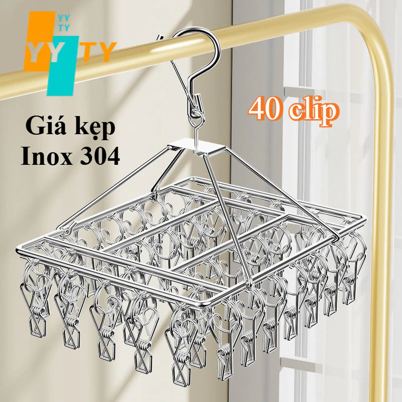 YYTY Móc Chùm Inox 304,Móc Chùm Inox Cao Cấp,Mắc Phơi Quần Áo Cao Cấp Bền Đẹp 40 kẹp,Đa chức năng