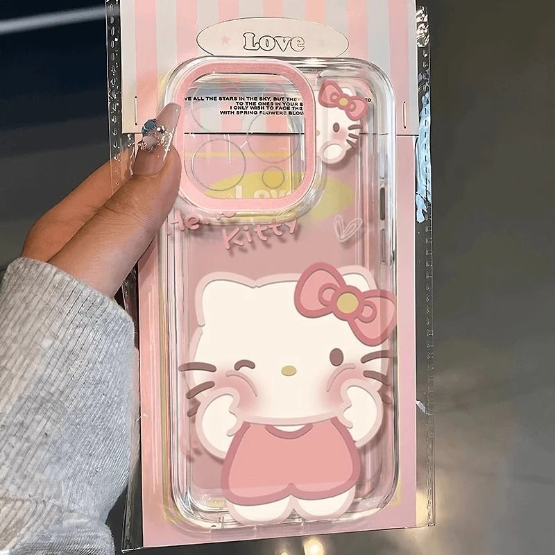 Ốp Điện Thoại Màu Hồng Hello Kitty Dễ Thương Cho iPhone 13 Pro Max 11 12 14 15 16 17 16E 7 8 Plus SE 2020 Vỏ Trong Suốt