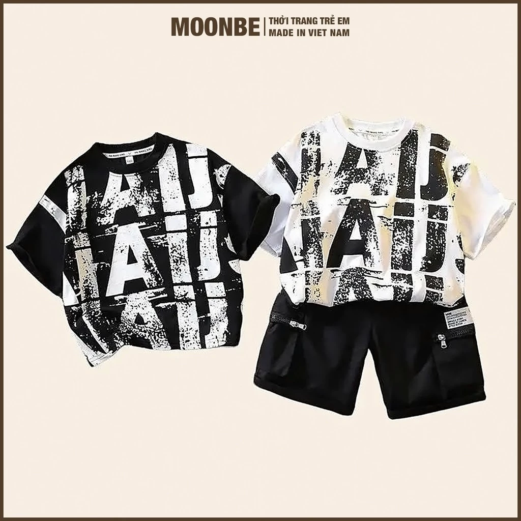 [Size 6-50kg] Áo Thun Cho Bé Trai Bé Gái Chất Cotton In Tràn Chữ Loang Có Big Size Thời Trang Trẻ Em MOONBE Áo Phông Chữ