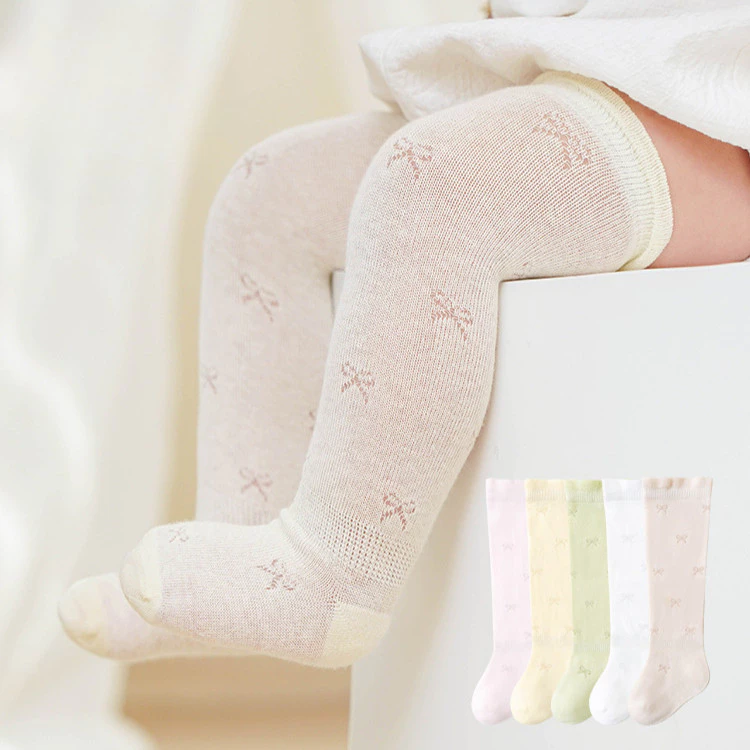 Tất bé gái sơ sinh mùa hè Tất dài thêu nơ dễ thương 0-3 tuổi