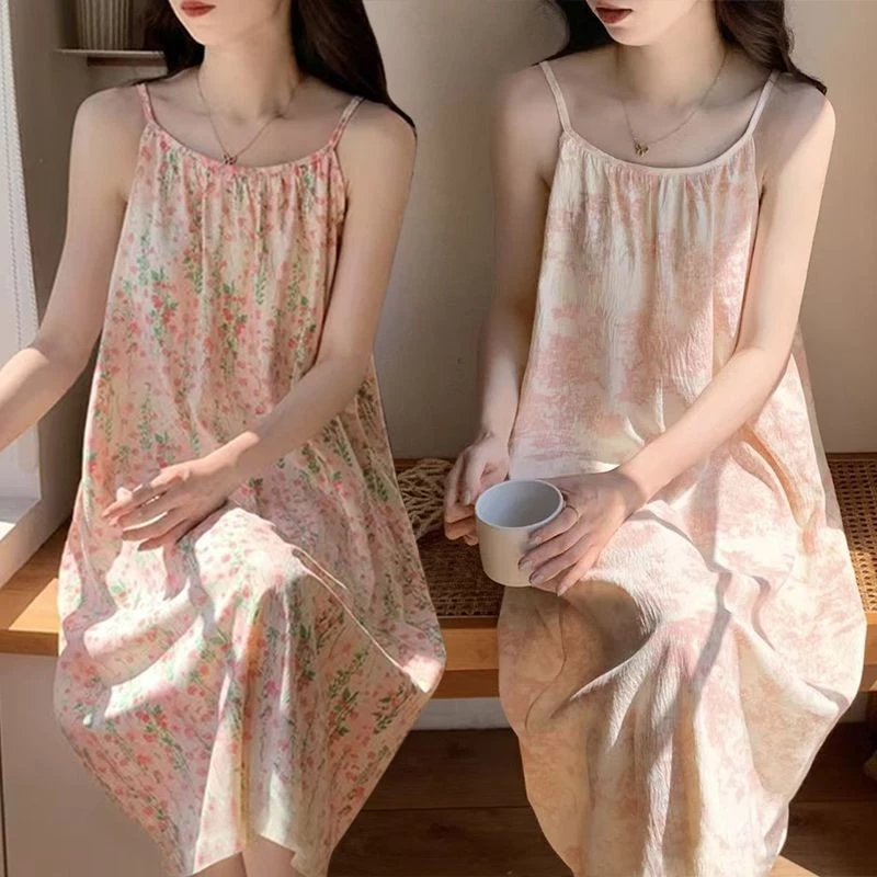 [Sẵn Sàng] Bộ Đồ Ngủ Nữ Sling Váy Ngủ Gợi Cảm Bộ Đồ Ngủ Kích Thước Lớn Cloud Cotton Sling Bộ Đồ Mùa Hè Không Tay Ngọt Ngào Giữa Chiều Dài Có Thể Mặc Bên Ngoài Thoải Mái