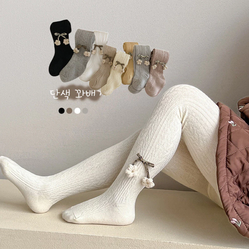 1 Quần đan chân phong cách Hàn Quốc cho bé gái tập đi, trang trí nơ Cotton co giãn mềm mại, tất trẻ em thoải mái để phù hợp với váy cho bé 0 ‐ 4 tuổi