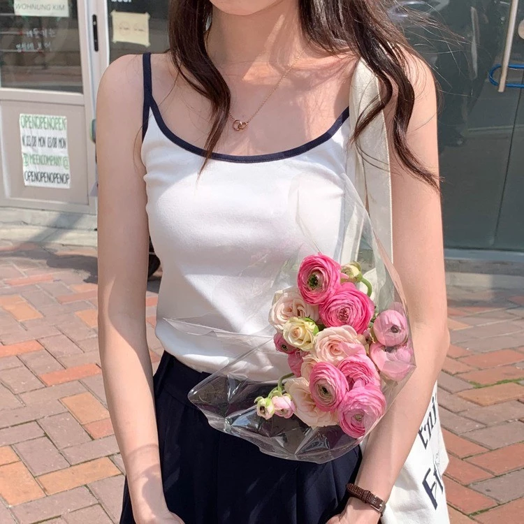 Áo camisole cotton nguyên chất phong cách Hàn Quốc với đệm mềm, áo vest ngắn tay đa năng cho trang phục ngoài trời