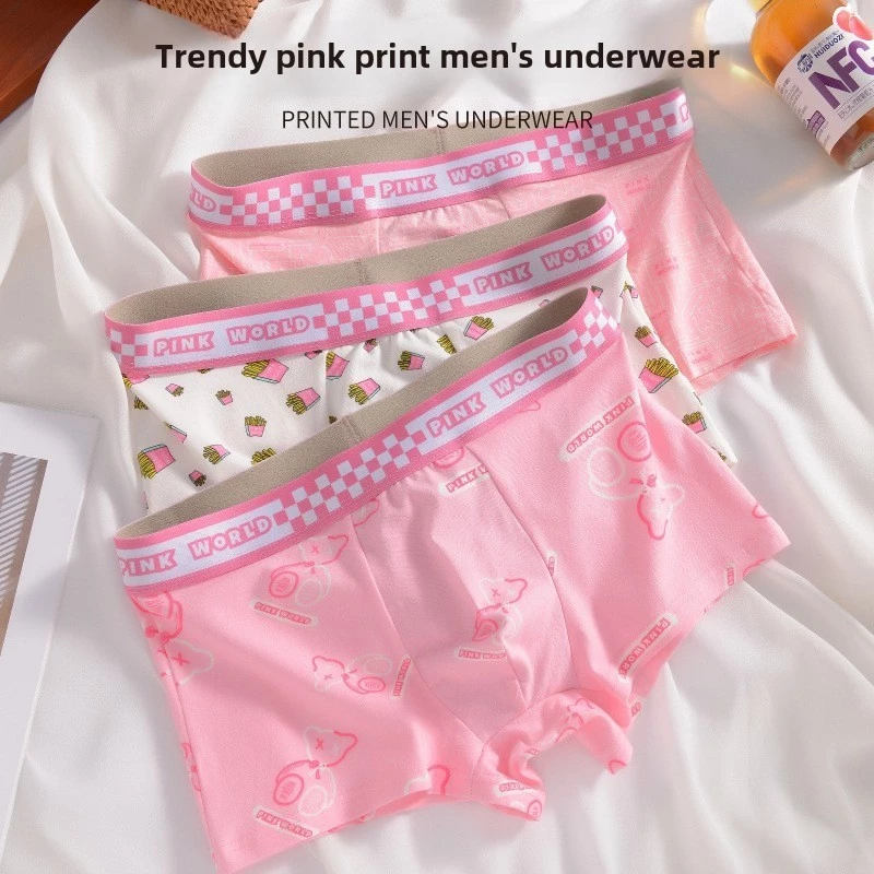 Quần lót nam màu hồng cotton thoải mái thoáng khí quần short boxer