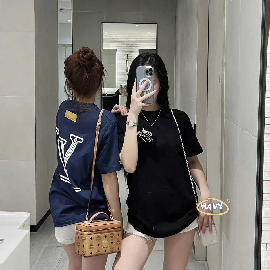 Áo Thun Nam Nữ LƠ VI Thêu Chữ Trắng Chuẩn Đẹp Cao Cấp Thoáng Mát Top Women Cổ Tròn