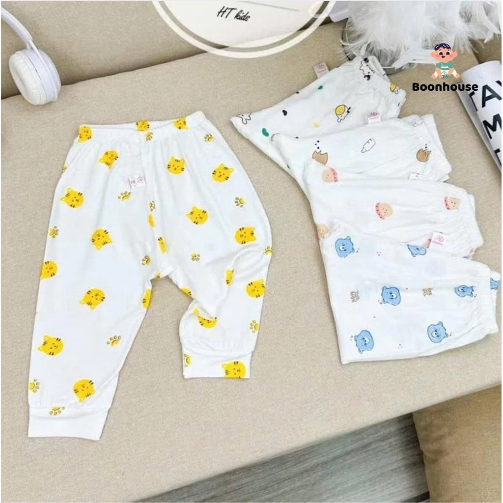 Combo 5 Quần Dài, Quần Đáp Đũng Thun Lạnh Sơ Sinh Mềm Mại Cho Bé Trai Bé Gái 3-9Kg