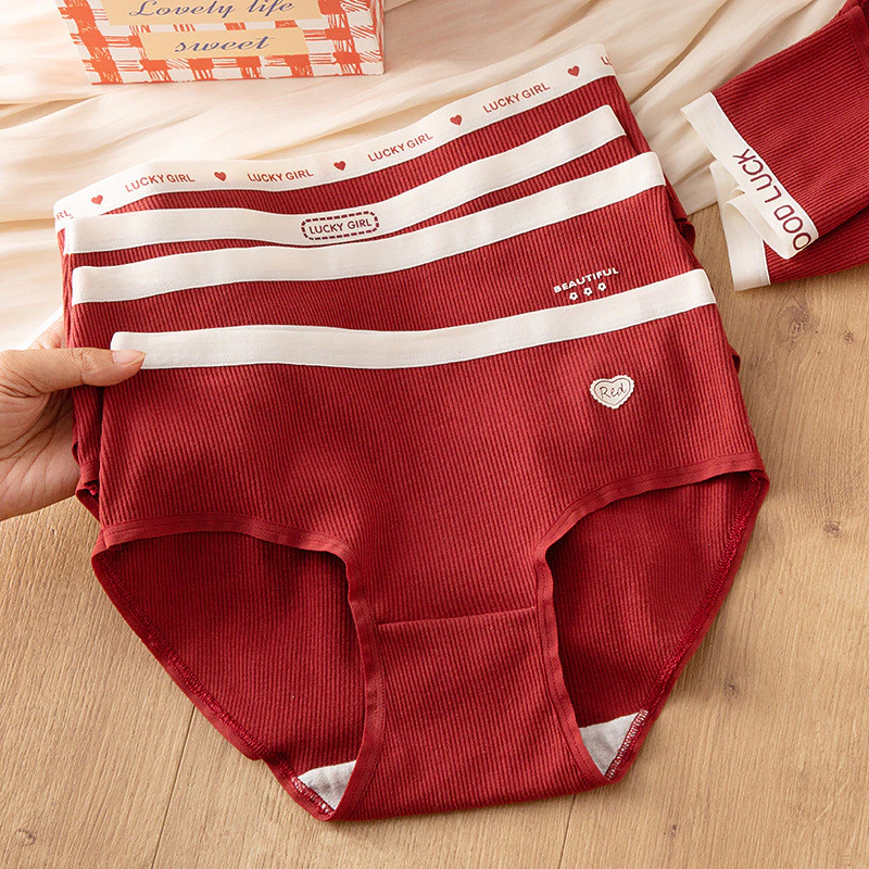 Quần lót nữ màu đỏ bằng cotton nguyên chất cho năm sinh 5A, quần lót kháng khuẩn ở đáy quần, cạp vừa cho bé gái