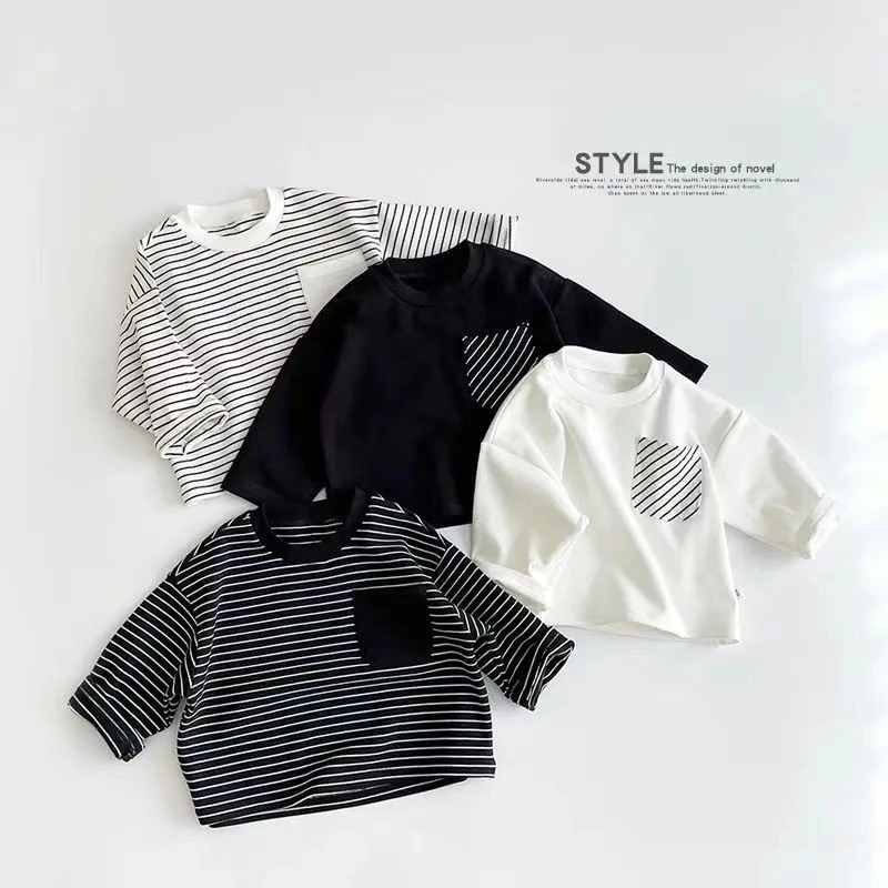 Áo thun dài tay cho bé Quần áo trẻ em sọc Cotton 2-5 tuổi