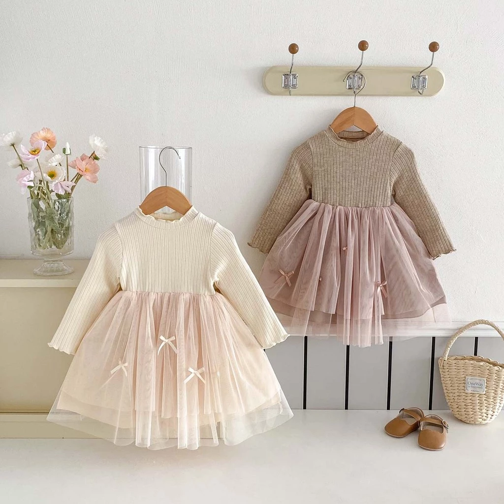 Đầm Lacy dài tay bé gái mùa thu 2-6 tuổi