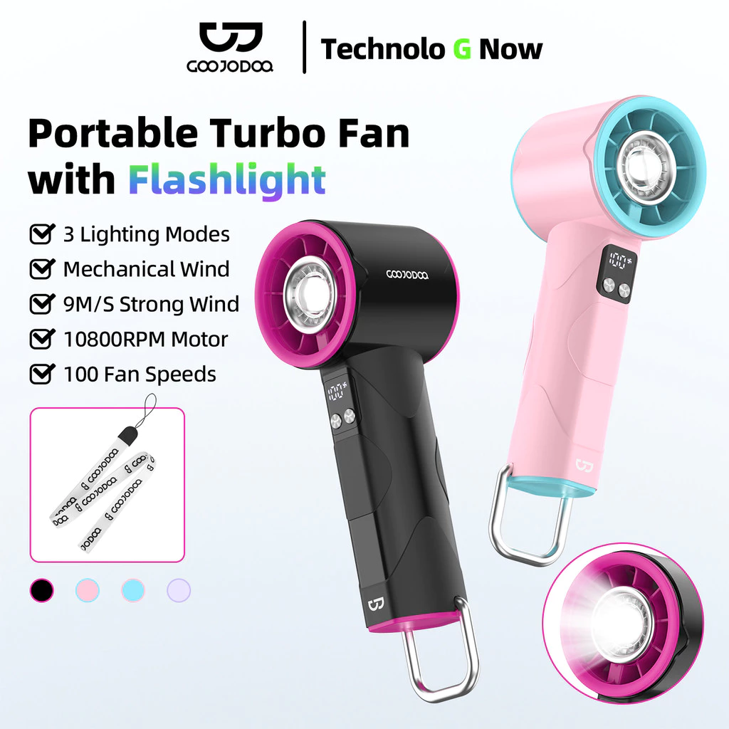 Quạt turbo đa năng tốc độ cao Goojodoq 4000mah có đèn pin LED, màn hình kỹ thuật số và móc treo cho nhiều cảnh