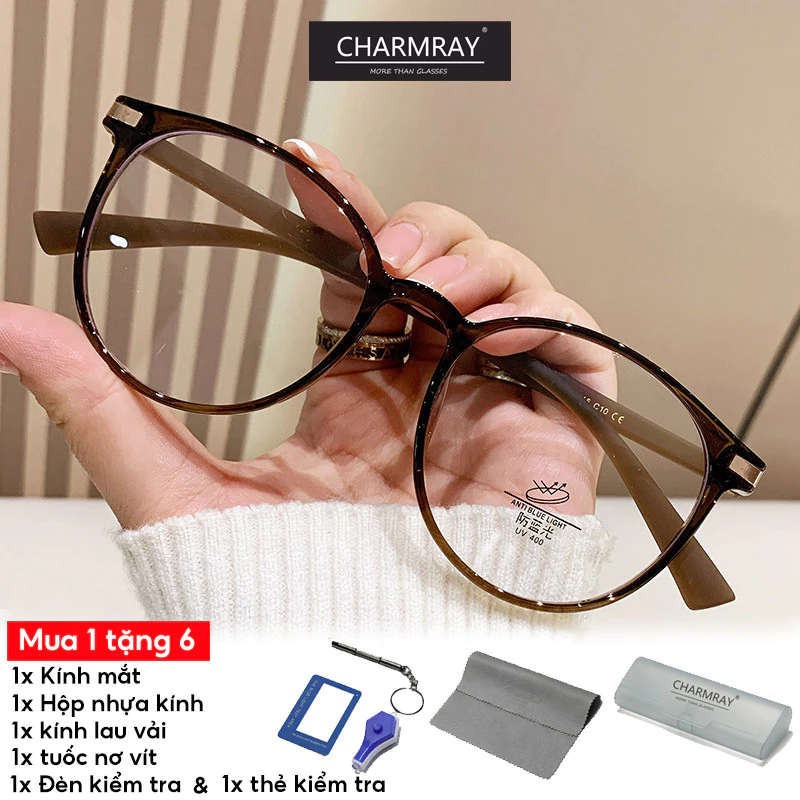 Charmray Hàn Quốc Retro TR90 Kính Mắt Chống Ánh Sáng Xanh Cho Nữ Kính Khung Tròn