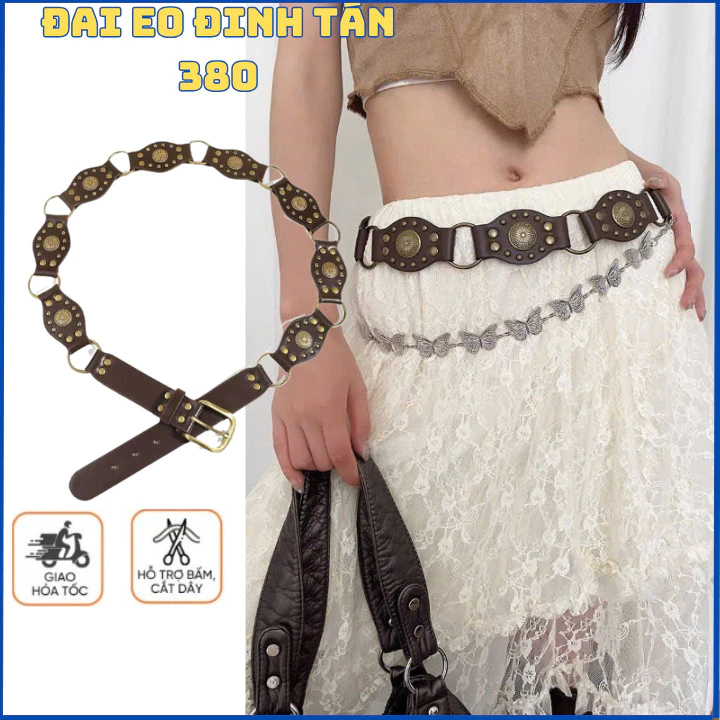 Dây thắt lưng lưng thắt eo bản rộng nam nữ , belt màu nâu cổ điển cá tính phong cách Âu mỹ OLL380