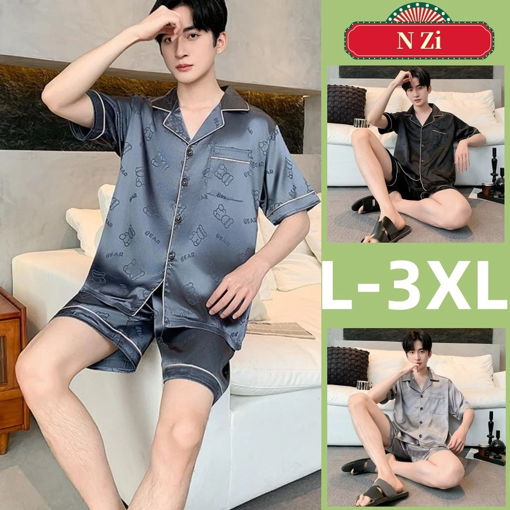 Bộ Đồ Ngủ Nam Lụa Bộ Đồ Ngủ Mùa Hè Tay Ngắn Đồ Ngủ Người Satin Loungewear Mỏng