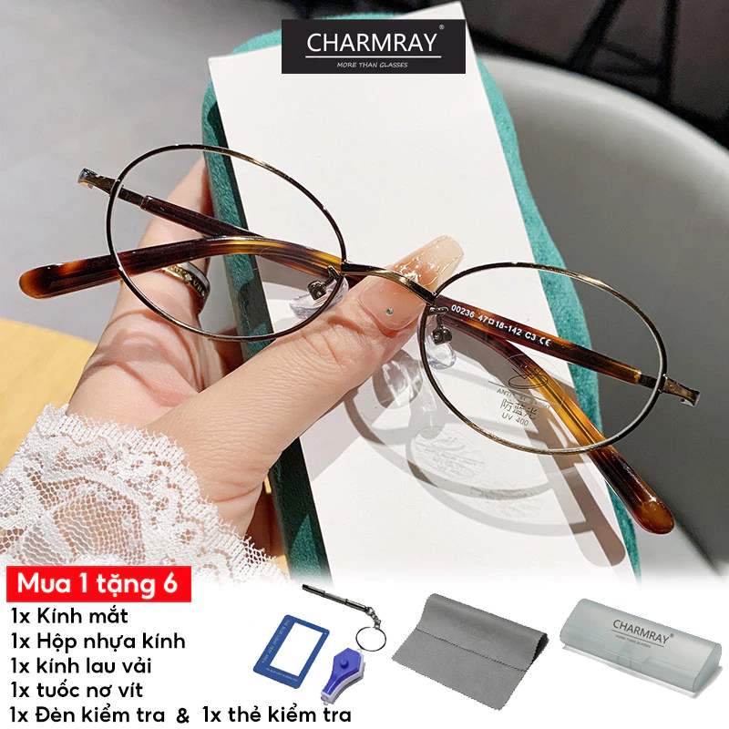Charmray Retro Hình Bầu Dục Chống Bức Xạ Kính Cường Lực Dành Cho Nữ Kính Quang Nhẹ