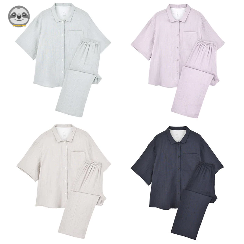 Phong cách Nhật Bản Muji Style / Bộ đồ ngủ nữ nửa tay dệt sợi Yangliu / Bộ đồ mặc nhà liền mạch