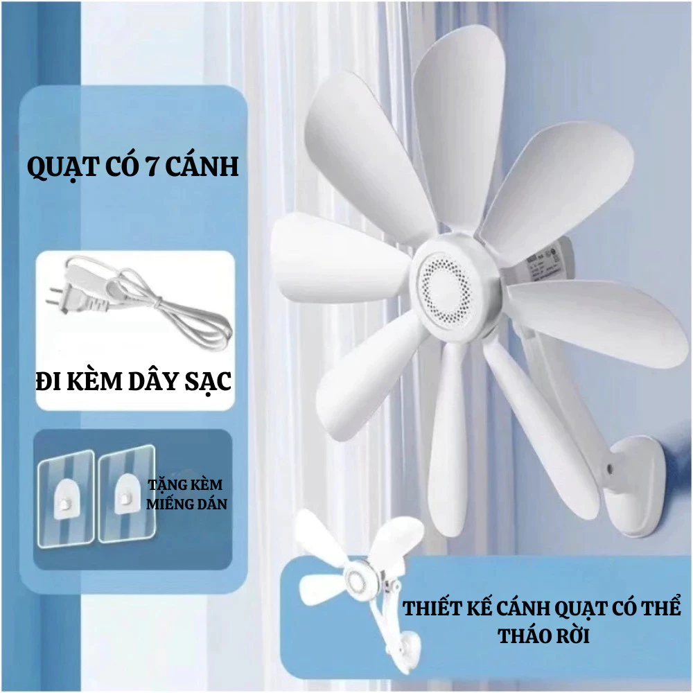 Quạt Treo Tường Mini Athena 8 Cánh Quạt Âm Thanh Nhỏ Chống Ồn Kèm Miếng Dán.