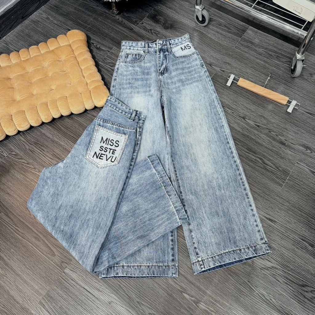 (95/96cm) Quần Jean Nữ  Suông Nấm Trơn Túi Thêu QC . Jean ko giãn . Đủ Size S/M/L ( S01 - Quần suông nấm ) 6661