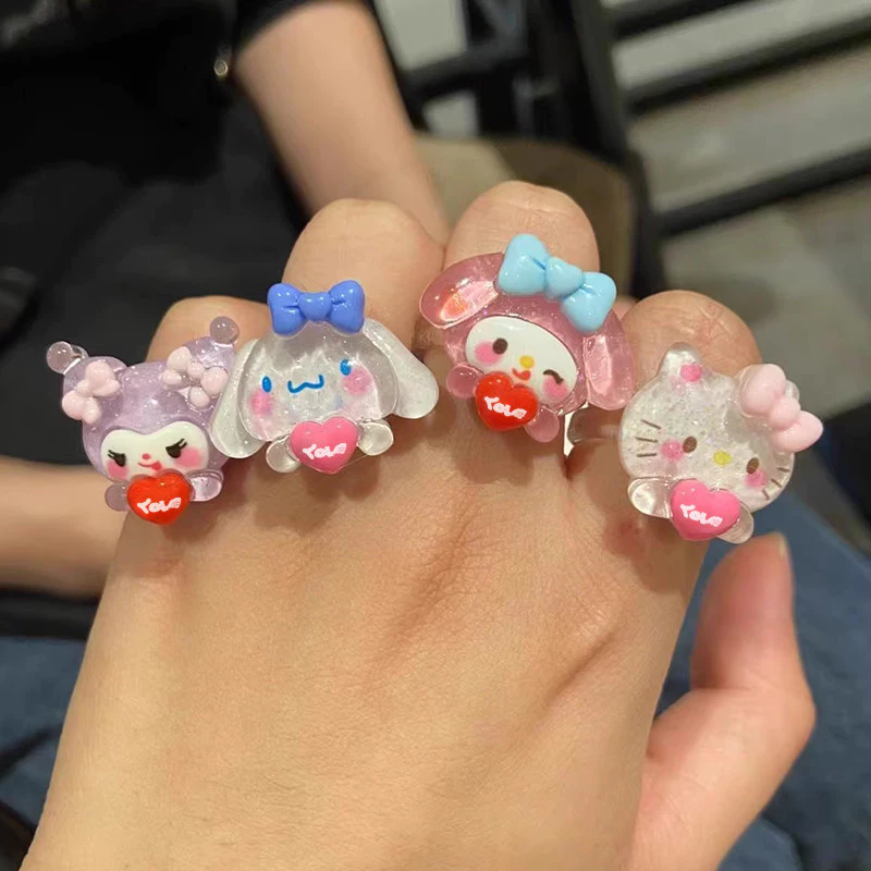Nhẫn Love Sanrio Nhẫn nhựa cô gái đáng yêu Nhẫn sáng tạo cặp đôi chị em