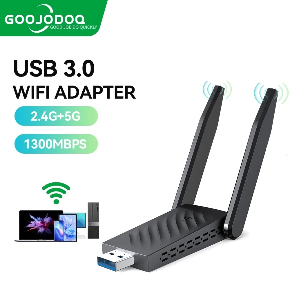 GOOJODOQ USB Wifi Dongle cho Pc 5g / 2.4 Adapter Laptop 1300mbps USB 3.0 2 Kết Nối Mạng Không Dây