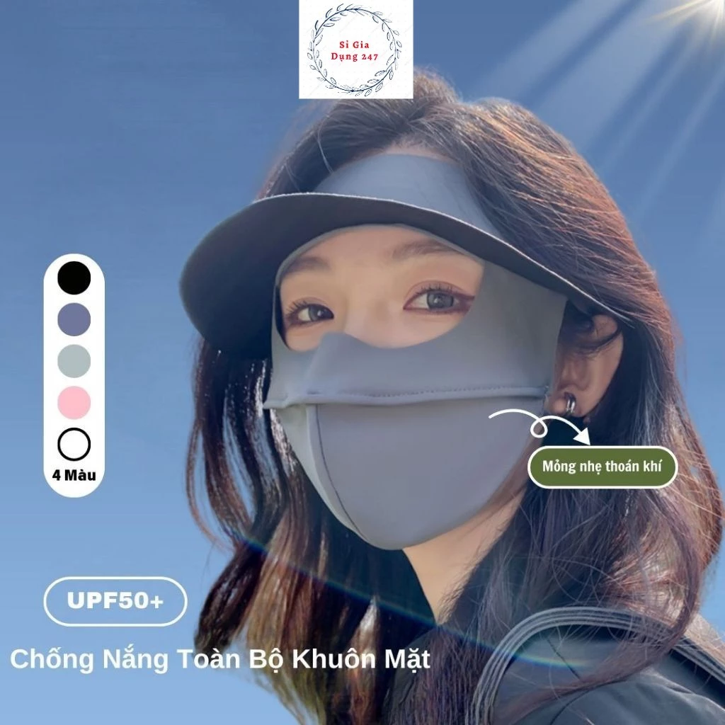 Khẩu trang vải mặt nạ chống nắng toàn mặt chống tia UV cực tím UPF50+, khẩu trang full face vải lụa băng thoáng khí