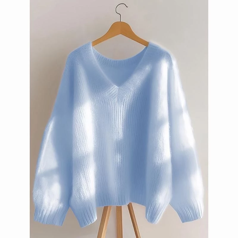 Áo len dệt kim Cashmere cổ chữ V mùa thu đông dành cho nữ Áo chui đầu dáng rộng mềm mại dệt kim ngọt ngào và thường ngày