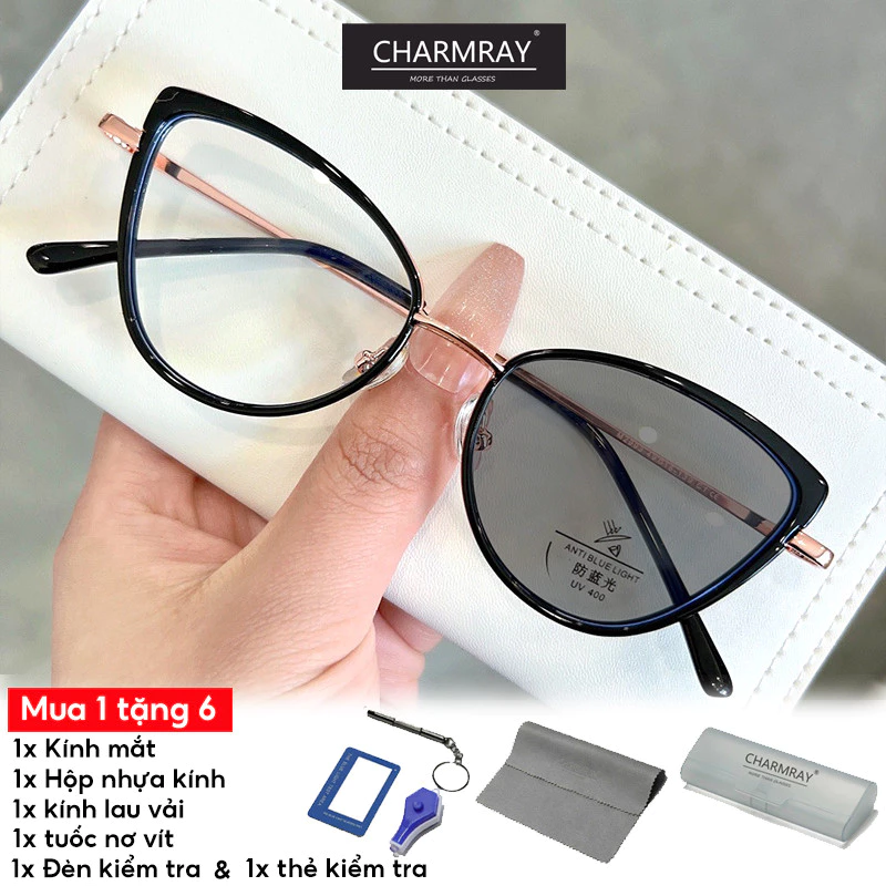 Charmray Mắt Mèo Photochromic Chống Bức Xạ Kính Mắt Cho Nữ Thời Trang Bảo Vệ Mắt