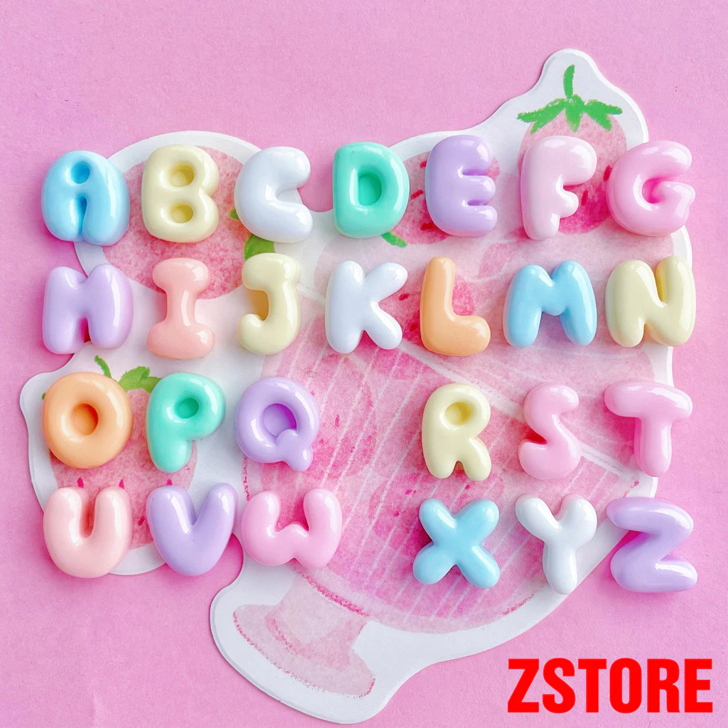 Charm trang trí phụ kiện chữ cái số tông màu pastel kèm keo dán