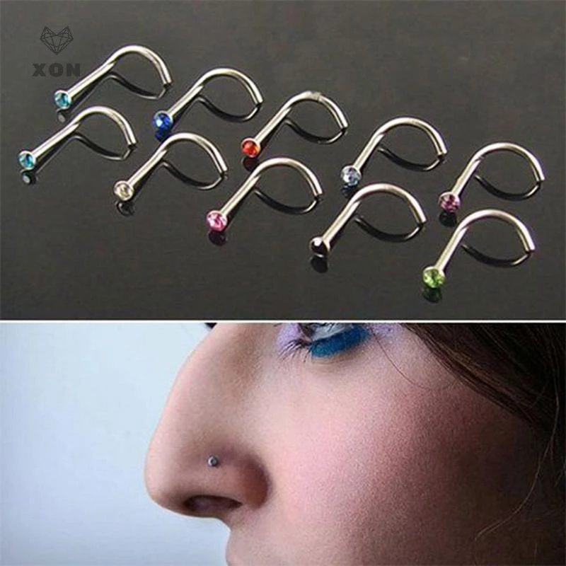 XON Bộ 10 Khuyên Mũi Thép Không Gỉ Đính Pha Lê