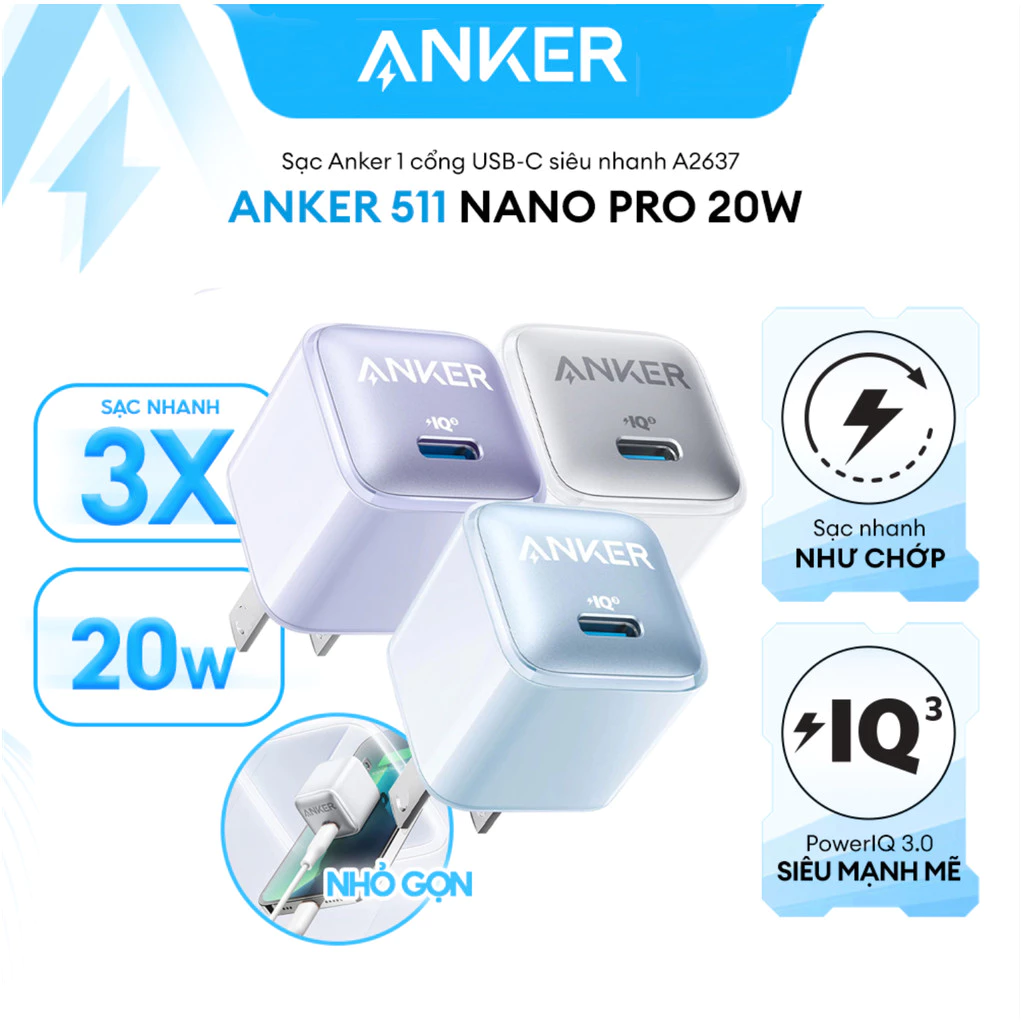 COMBO - Củ Sạc Nhanh Anker PowerPort III  20W B9541 và Cốc sạc 20W  sạc nhanh công nghệ PowerIQ 3.0 anker 20w