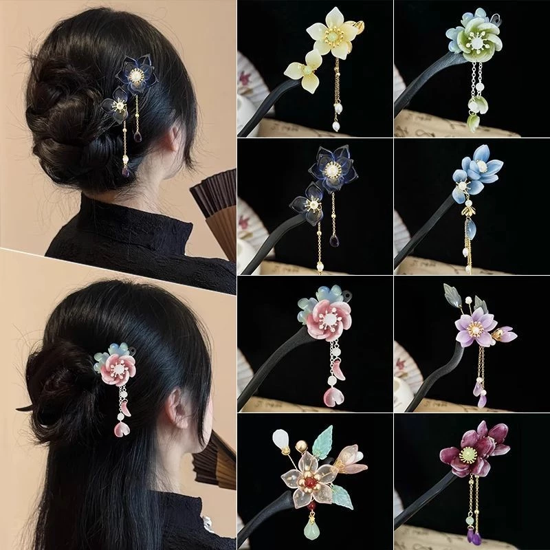 Trâm Cài Tóc Cho Nữ Chất Lượng Cao Phong Cách Vintage Hoa Tua Rua Gỗ Phong Cách Cổ Xưa Kẹp Tóc