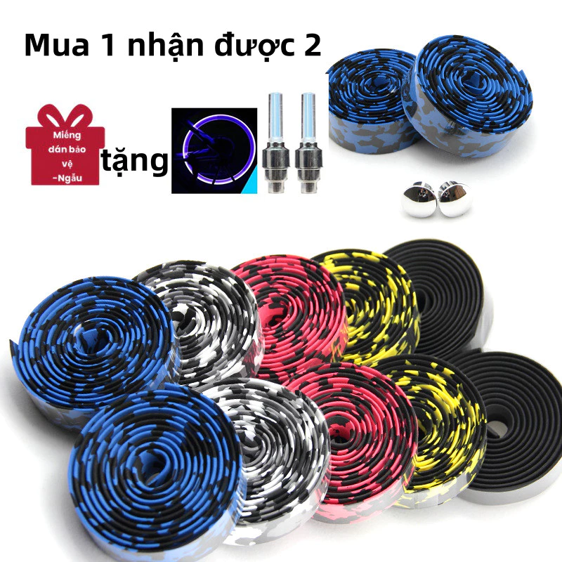 🚀Giao Hàng 2 Ngày,Set 2 cuộn băng quấn ghi đông xe đạp bằng cao su kèm 2 nút bịt chuyên dụng