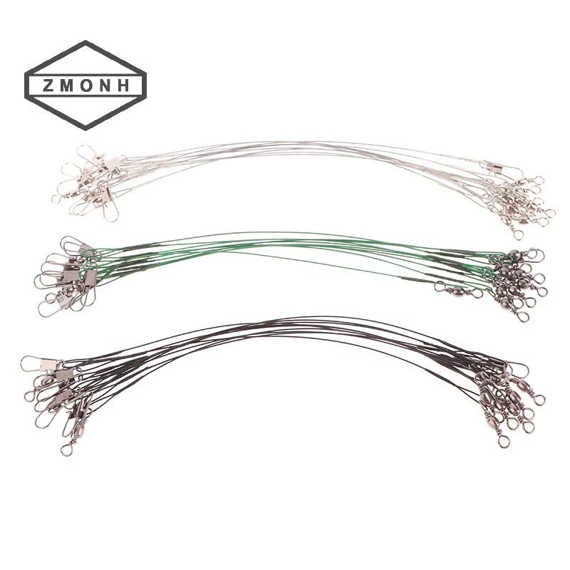 ZMONH 10 Cái 10 / 15 / 20 / 25 / 30CM Dây thép chống cắn Dây xích Mồi Fishhook Line Trace Wire Leader với phụ kiện mồi câu xoay * mới