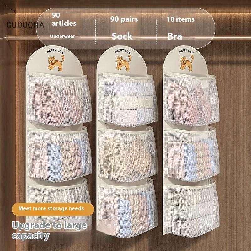 GUOUqna 2 / 3 Lớp Bảo Quản Dung Tích Lớn Túi Lưới Quần Lót Tất Túi Bảo Quản Thoáng Khí Tủ Áo Tổ Chức Có Móc Treo Áo GUOUqna