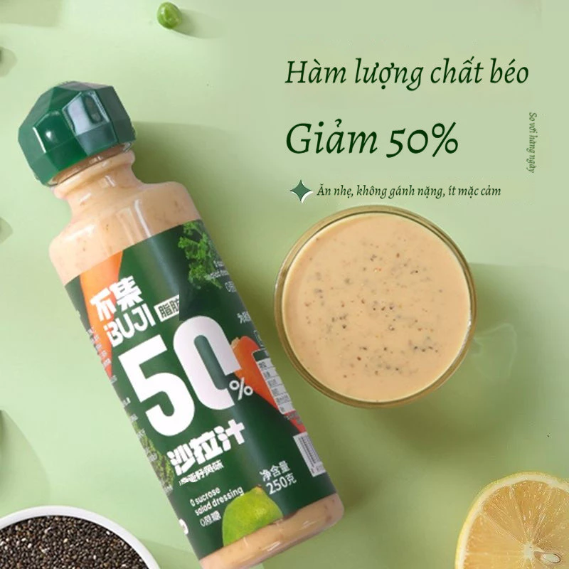 Sốt mè hạt chia trộn salad không đường tinh luyện giảm 50% chất béo sốt mè healthy chất lượng hạt chia giảm cân