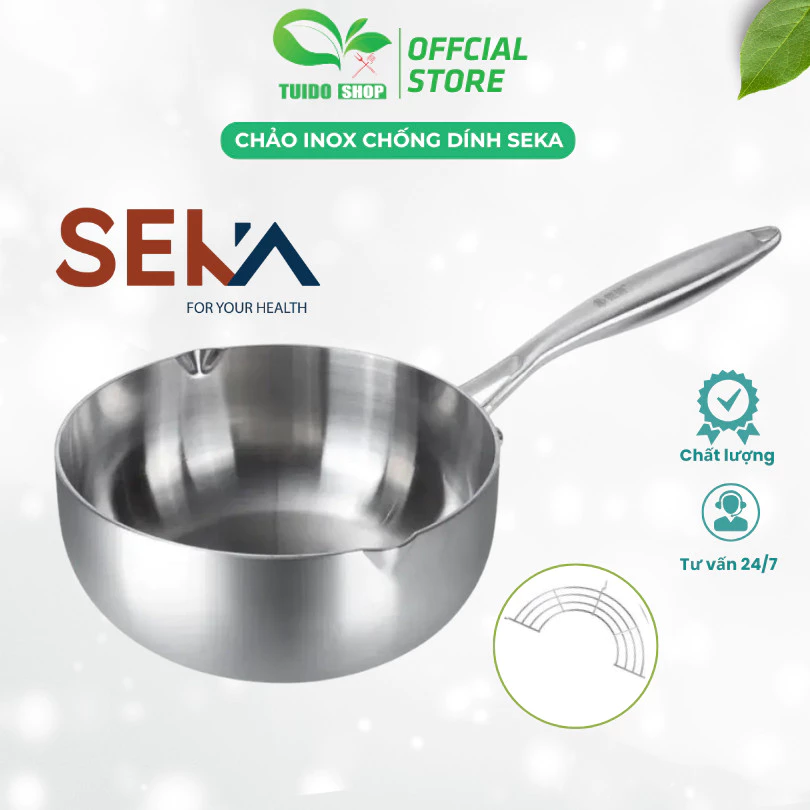 Chảo inox nguyên khối sâu lòng SEKA cấu tạo 5 lớp chống dính tốt phù hợp mọi loại bếp TUIDO SHOP