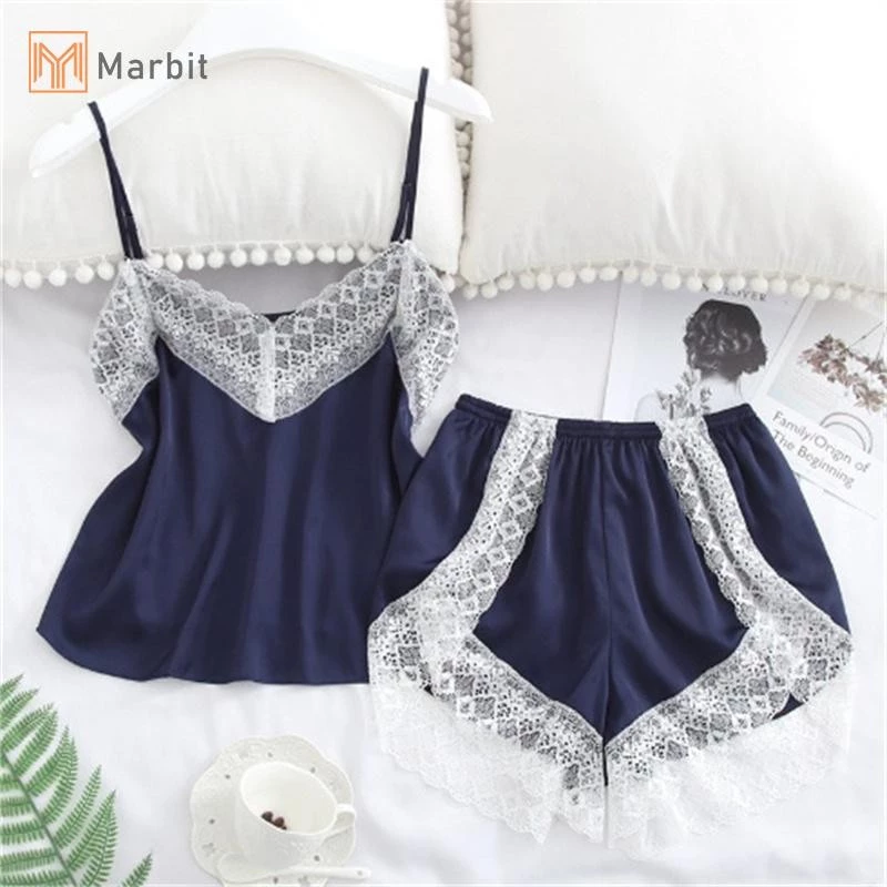 Marbit Gợi Cảm Ren Nối Suspender Quần Short Rời Hai Mảnh Pyjama Bộ Dành Cho Nữ Mới