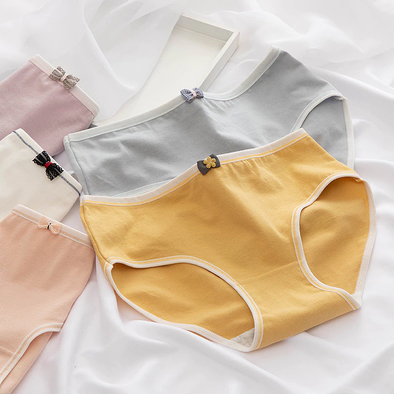 Quần lót nữ đơn giản kiểu Morandi với nơ bướm, chất liệu cotton nguyên chất, đáy giữa, quần lót hình tam giác ngọt ngào cho cô gái