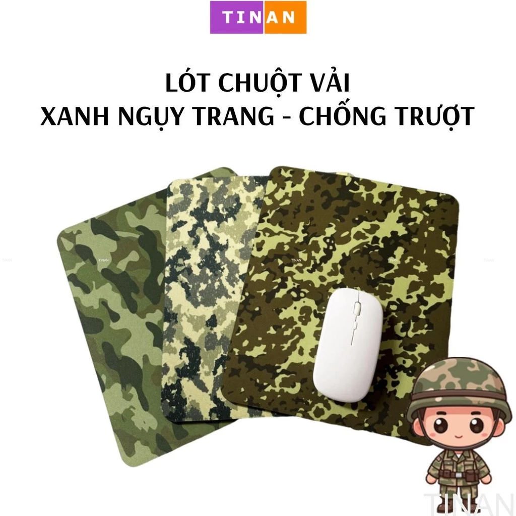 Lót Chuột Vải XANH Ngụy Trang, 27x22 cm, Đế Cao Su Chống Trượt, Mousepad Mềm Dày (Hình Thật Tự Chụp)
