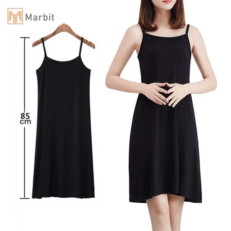 Marbit Nữ Màu Trơn Đầm Camisole Spaghetti Dây Dài Top Trượt Mini Đầm Mới