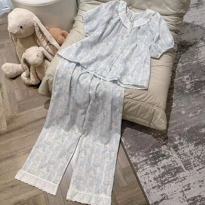[SẴN] 795_ bộ ngủ pijama nữ chất cotton cổ tròn hoạ tiết mèo | Hàng QCCC | 9scat