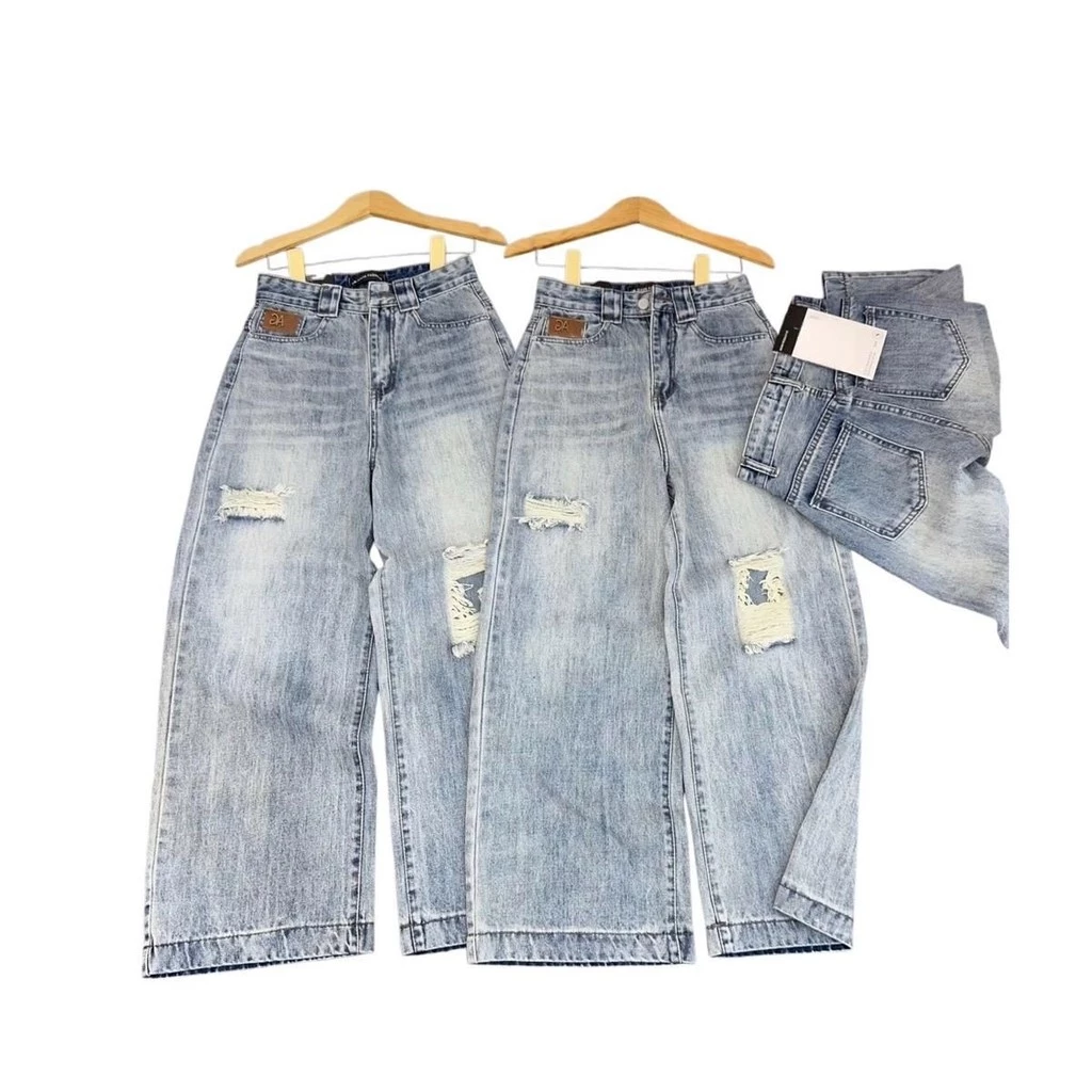 (91-92cm) Quần Jean Nữ  Suông RỘNG Nấm Rách Bụi Túi Thêu QC . Jean ko giãn . Đủ Size S/M/L ( S01 - Quần suông nấm ) 6768