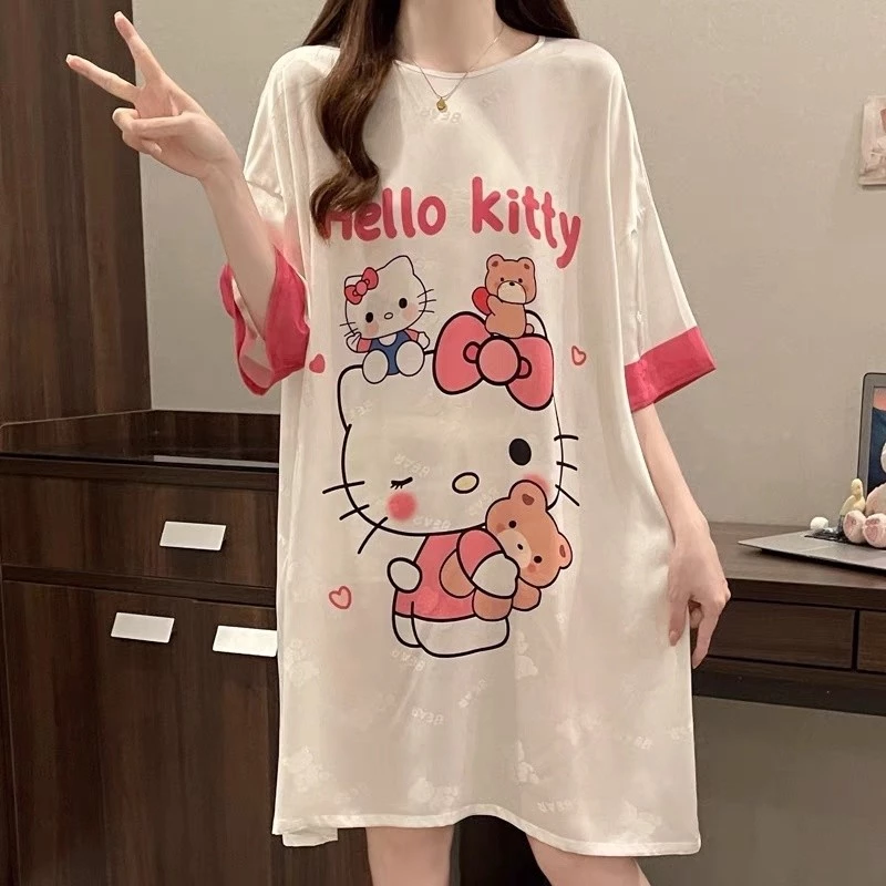 [Sẵn Sàng] Bộ Đồ Ngủ Nữ Tay Ngắn Váy Ngủ Gợi Cảm Plus Size Homewear Ice Silk Váy Ngủ Nữ Mùa Hè Rời Phong Cách Mới Mùa Hè KT Cat Cảm Giác Thoáng Mát Bộ Đồ Ngủ Váy Thoải Mái Thoáng Mát