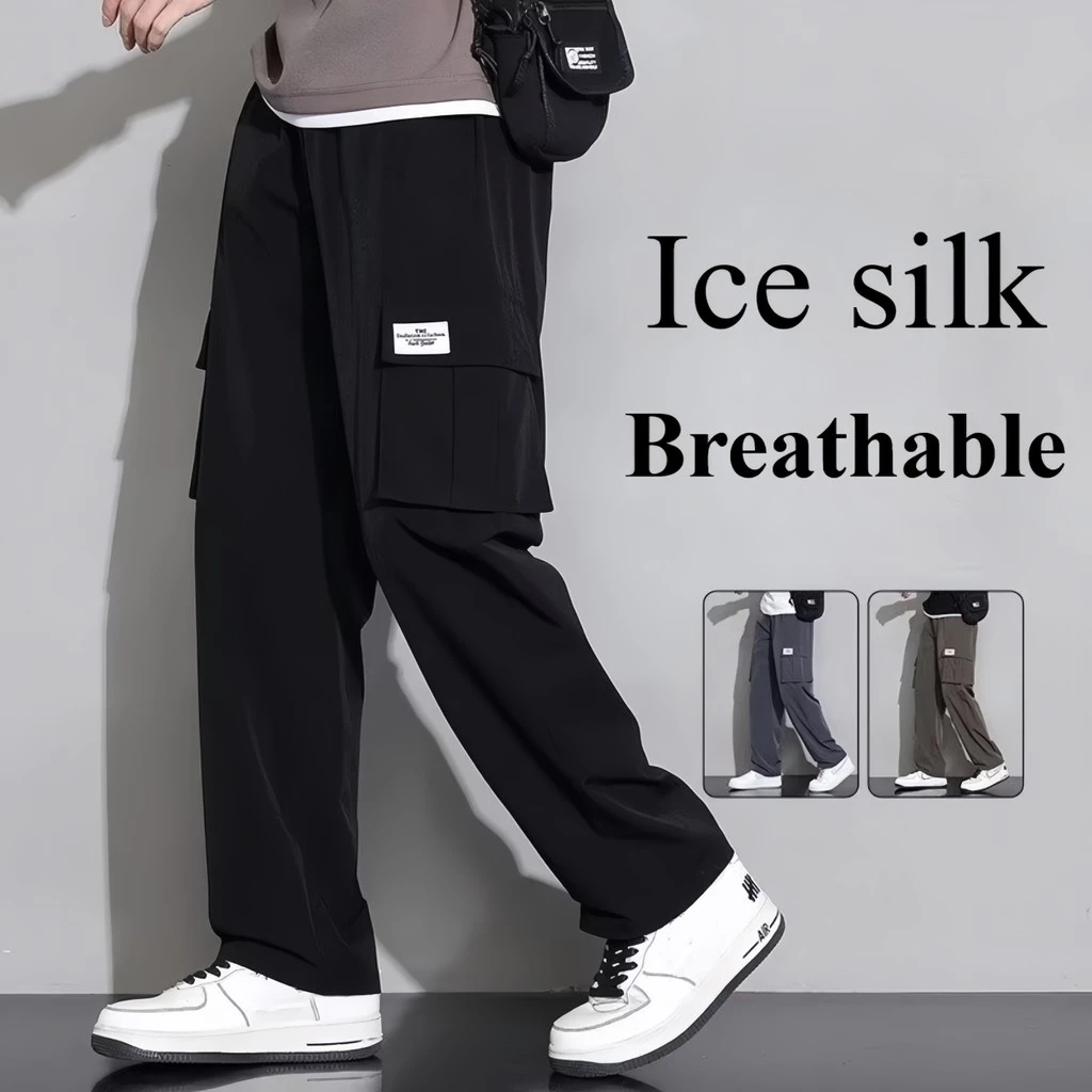 Quần làm việc của người đàn ông Quần túi chức năng lớn làm việc của người đàn ông trượt băng kéo dây lỏng lẻo mát mẻ thoải mái quần