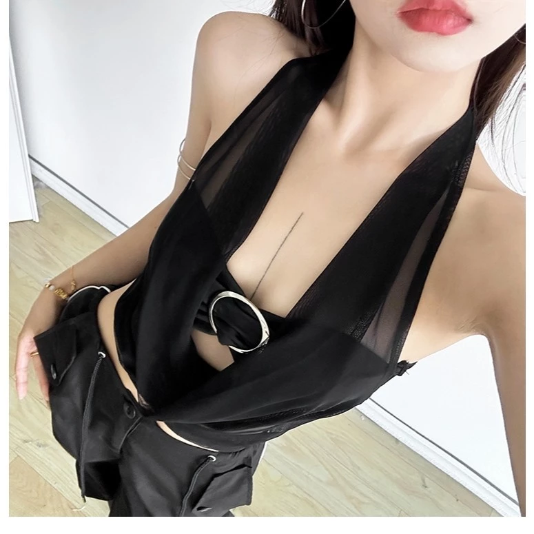 Kliou Áo Dây Đeo Quan Điểm Lưới Rỗng Ra Gợi Cảm Thường Ngày Đa Năng Thời Trang Thu Đông Nữ Mới