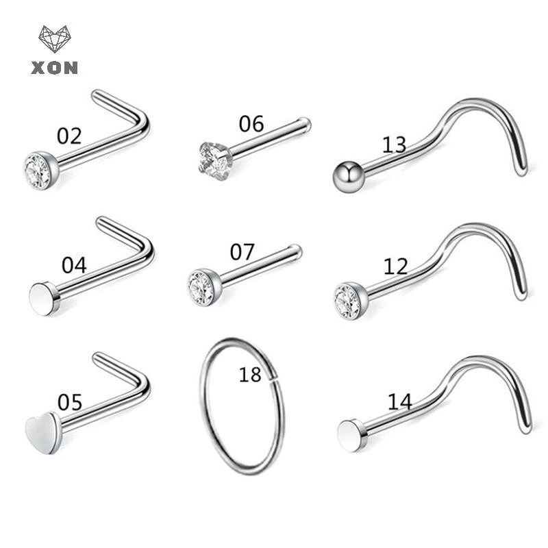 XON Bộ Khuyên Mũi Thẳng / Cong Chữ L Bằng Thép Không Gỉ 20G