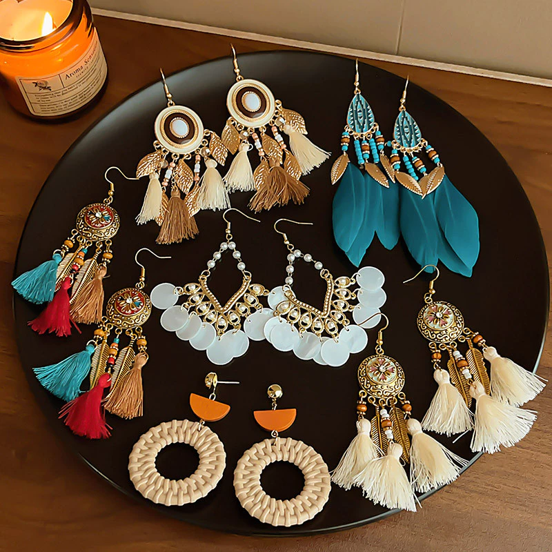 Bông tai tua rua lông vũ phong cách mới Bohemian Móc tai nữ